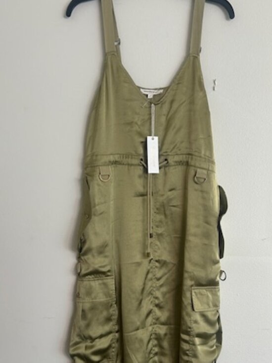 Anthropologie Love The Label Dresses & Skirts - Anthropologie Love The Label Moss Green Utility Strap SatinJumper Midi Dress NWT